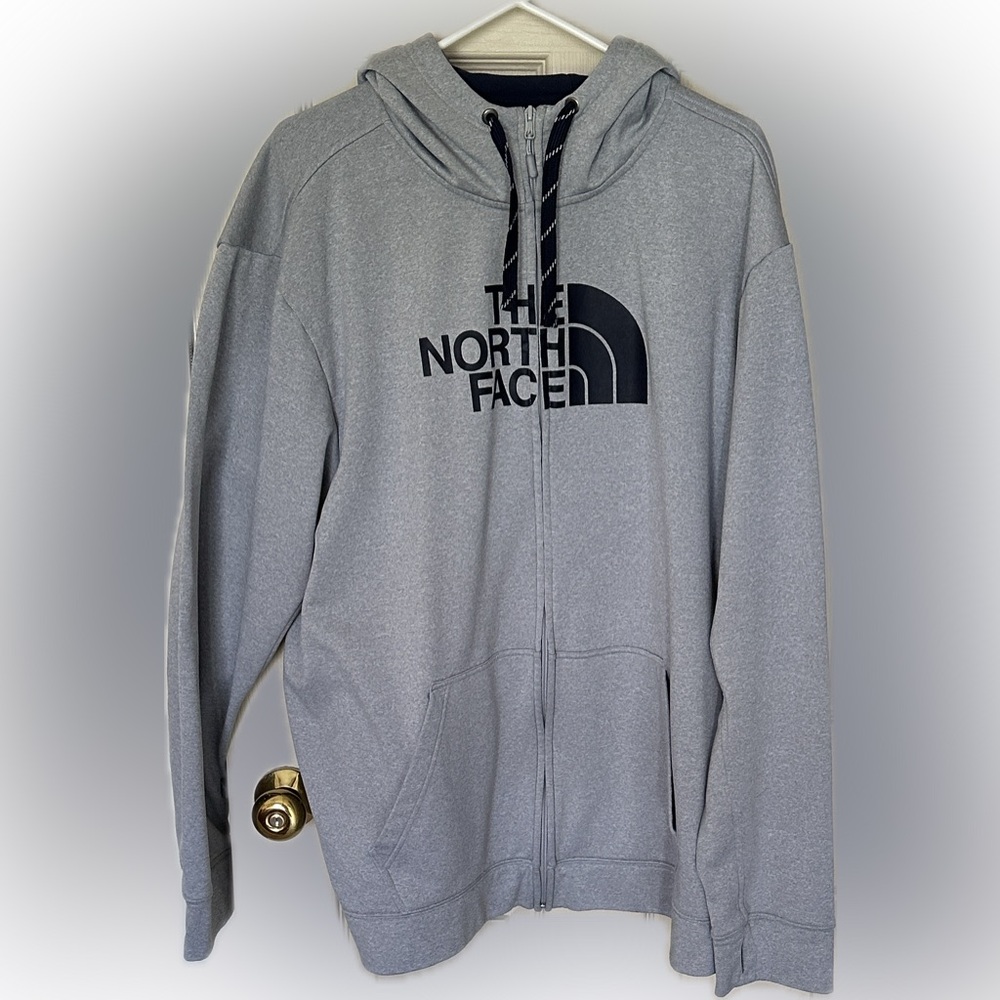 The North Face Grey Hoodie with Blue Accents